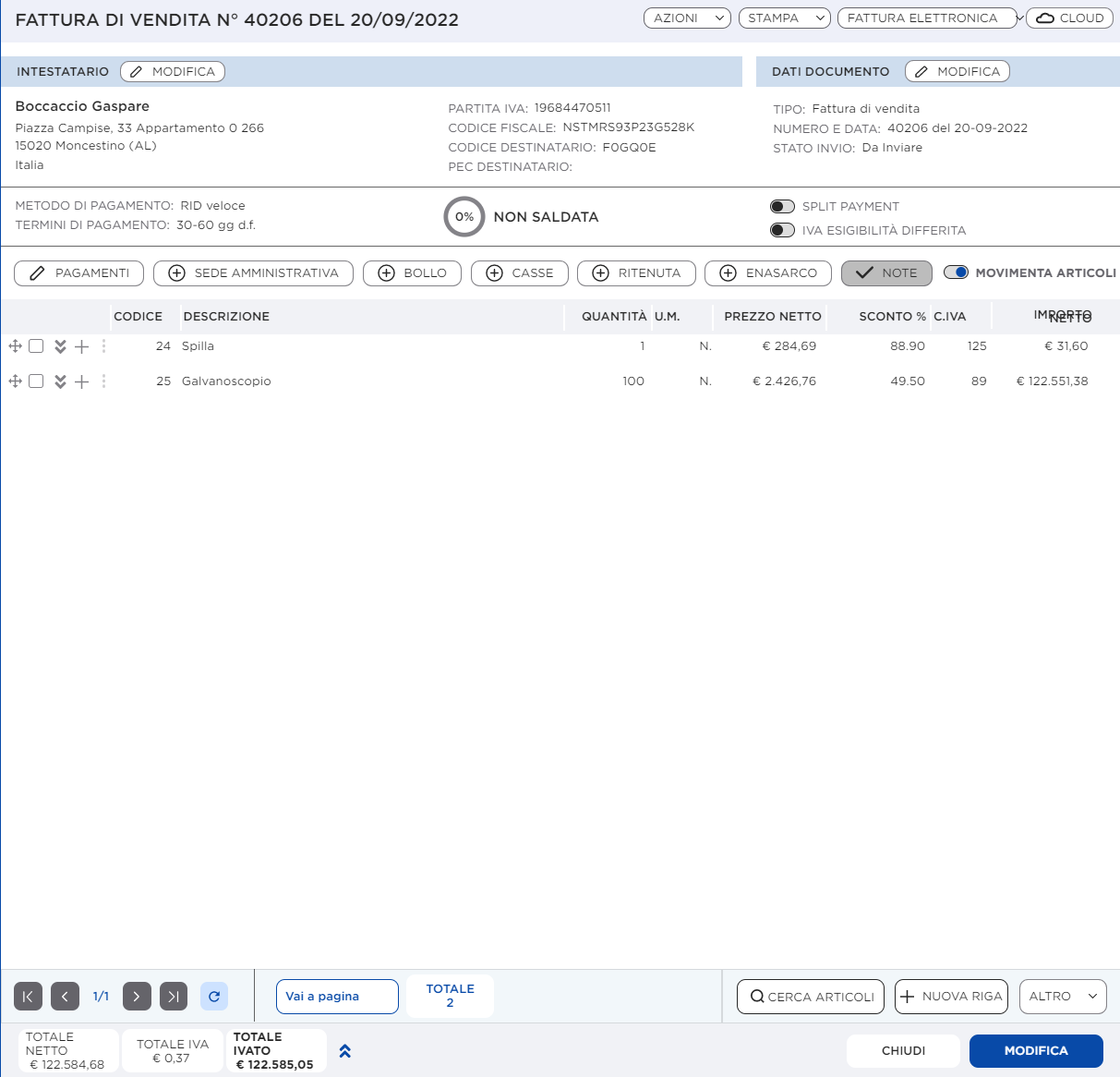 Gestify Software - fattura