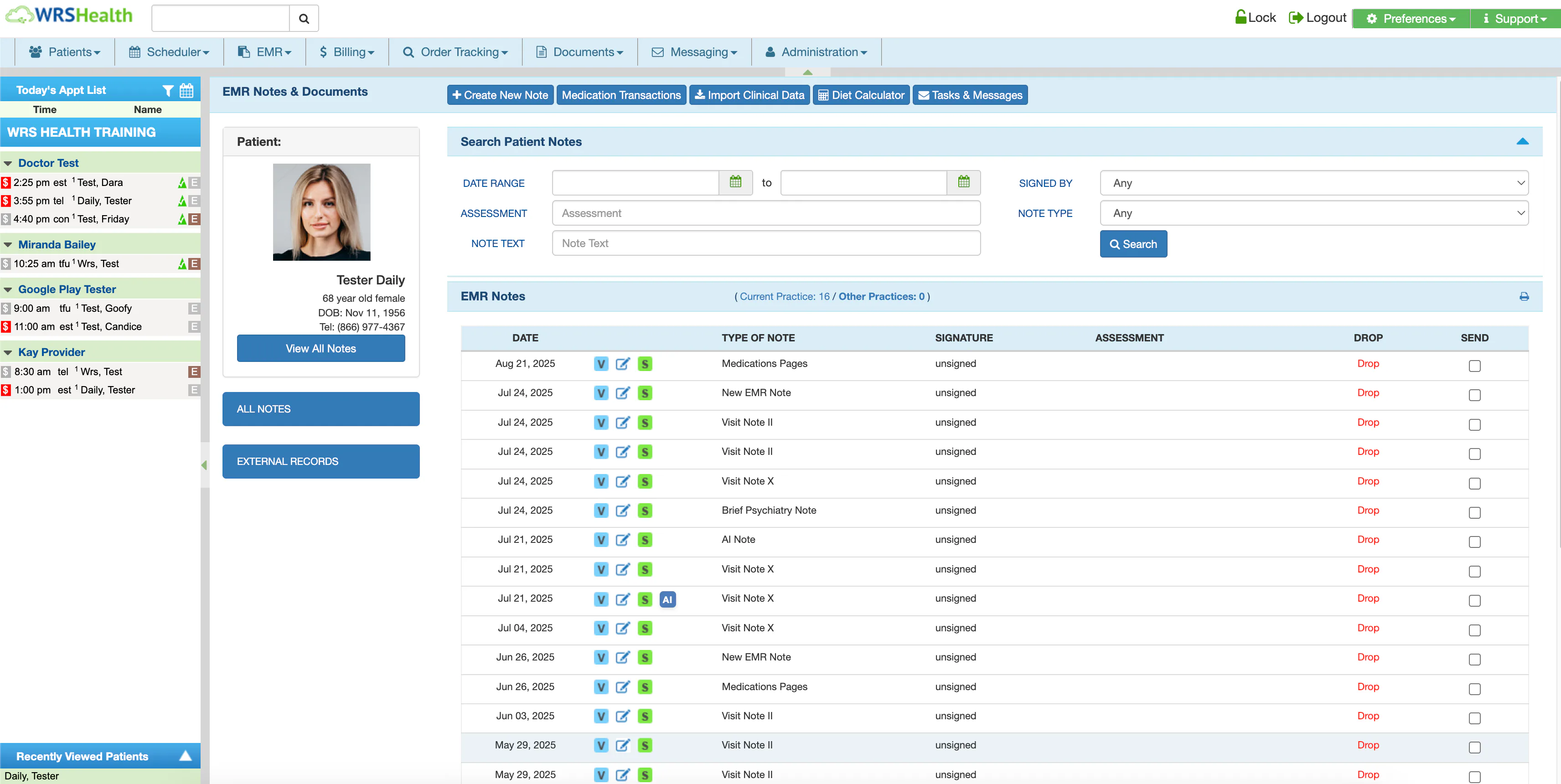 WRS Health Software - EHR & Practice Management Software Notes