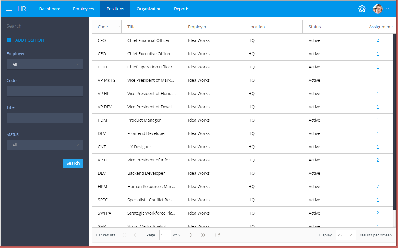 Criterion HCM Software - Criterion HCM positions page screenshot