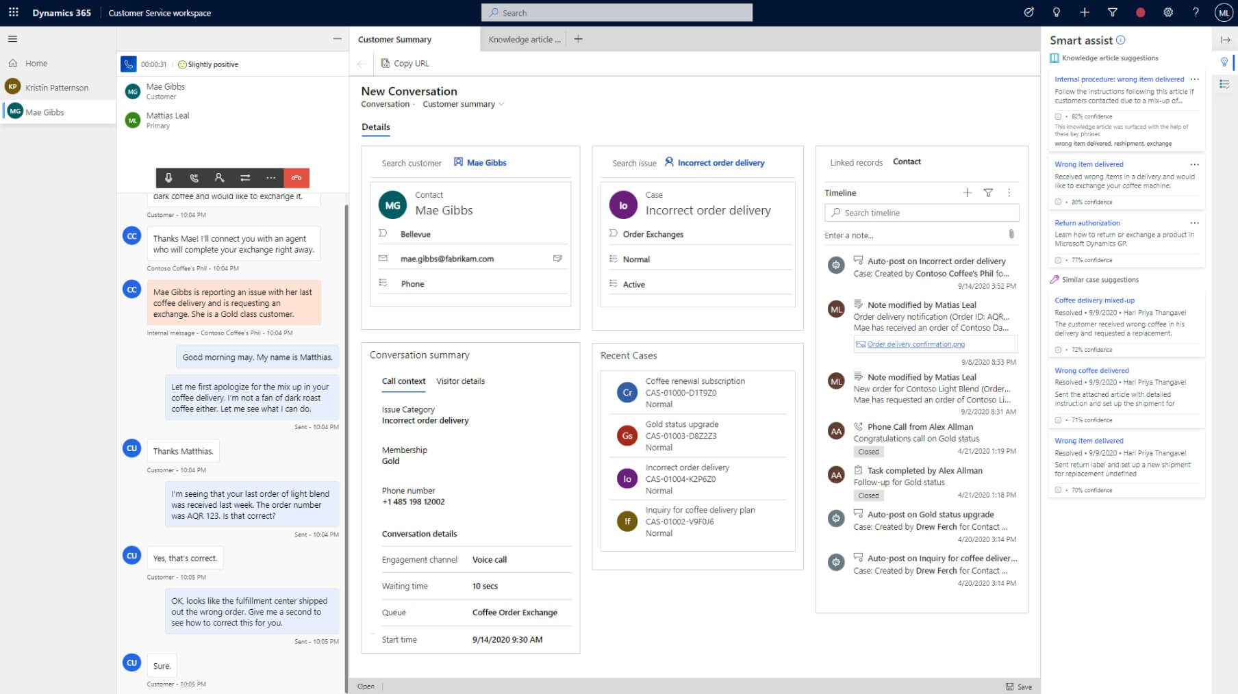 Dynamics 365 Customer Service conversations