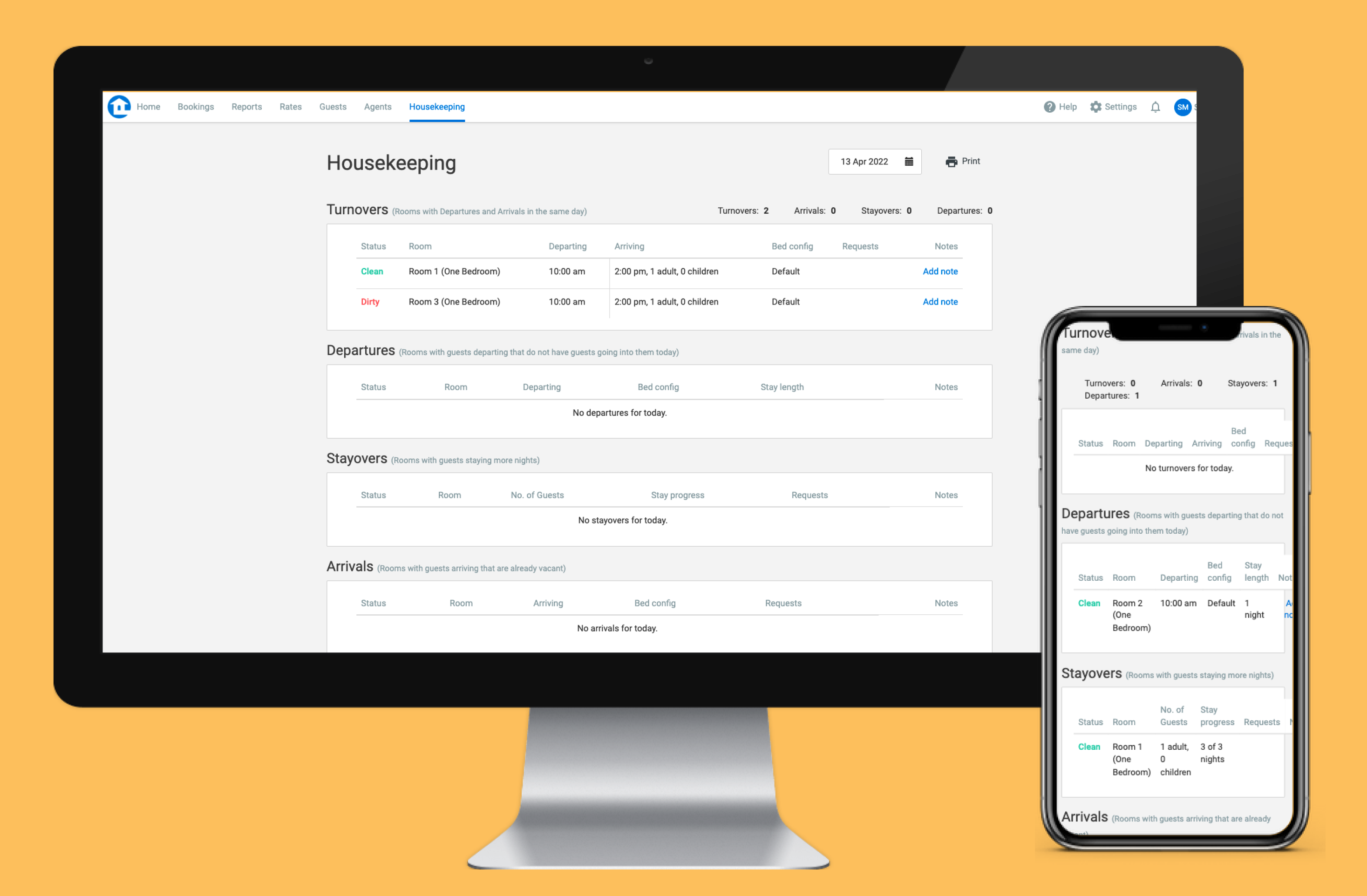 Preno's Housekeeping Functionality | Track and update housekeeping status’ within Preno, providing staff with instant updates. Preno also enables you to set tasks and add specific guest notes to rooms.