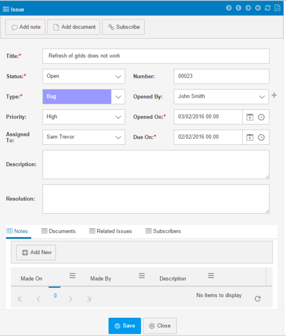Aware IM Software - Example of a form