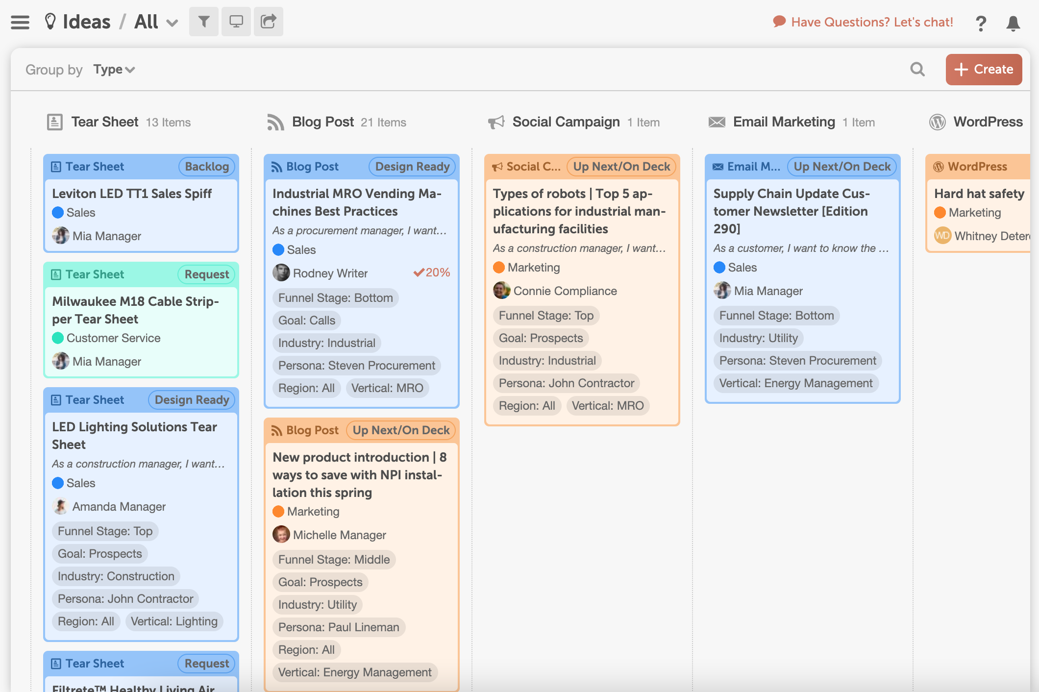 CoSchedule Software - Idea Board: Write down your ideas, take in requests, and prioritize the projects that are “up-next”, before giving them a publish date and putting them on the calendar organizer.