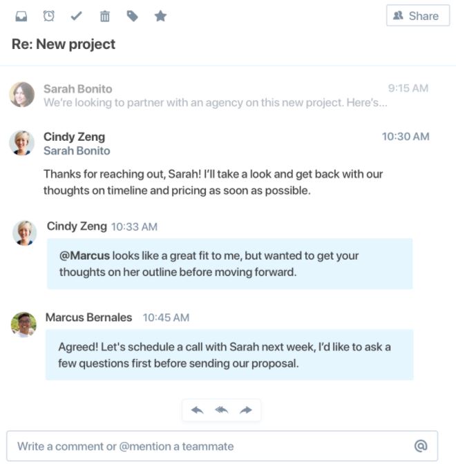 Polymail screenshot: Polymail mentions