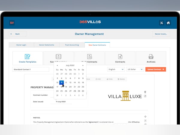 365villas Software - The Owner Contract Module