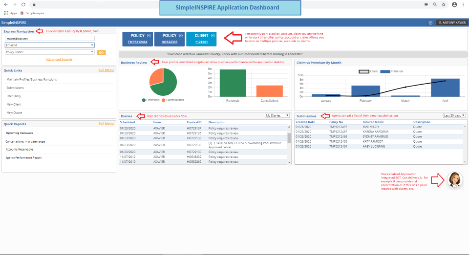 SimpleINSPIRE Software - Application Dashboard