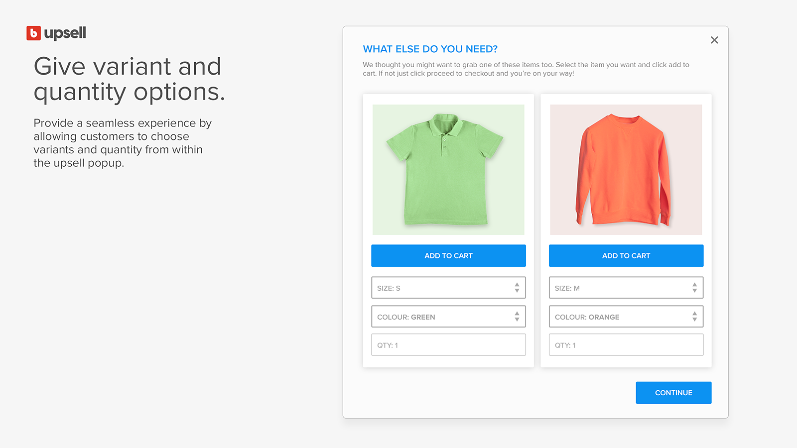 Display variant and quantity options in the offer modal