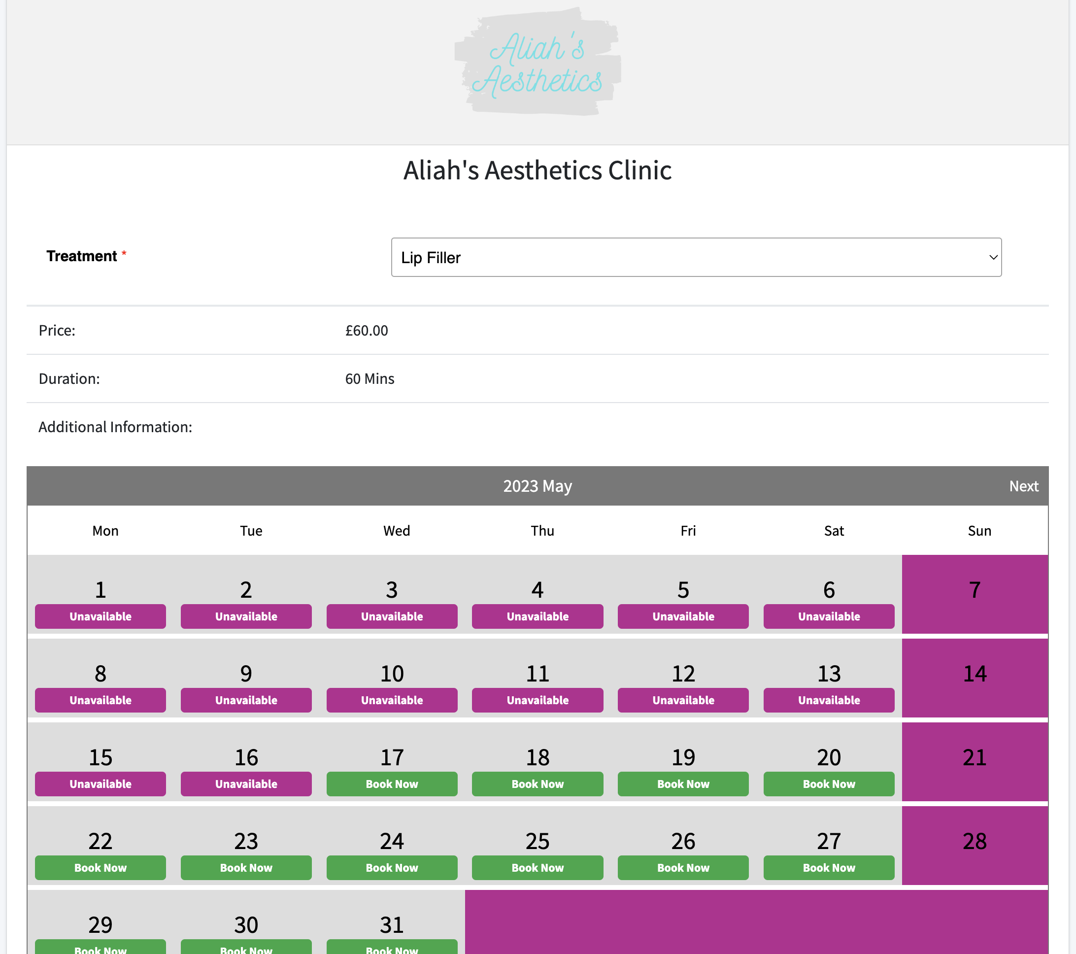 Bookings Calendar is accessible 24/7 and displays availability in real-time. Automatically include your consent forms in the booking confirmation email. Automatic Email and SMS Appointment Reminders to reduce no-shows.