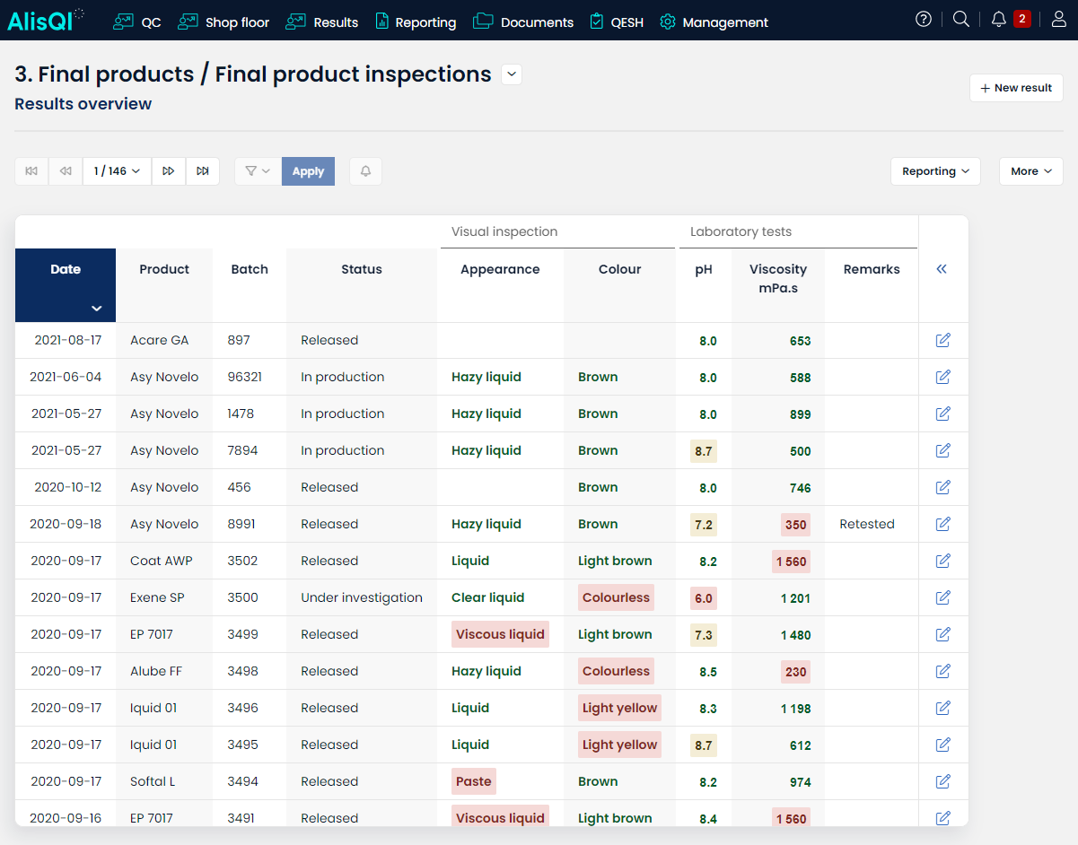 AlisQI Software - AlisQI products inspection report