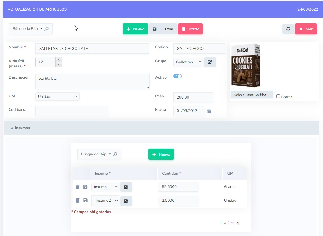 FactoryBlue screenshot: FactoryBlue registration of products