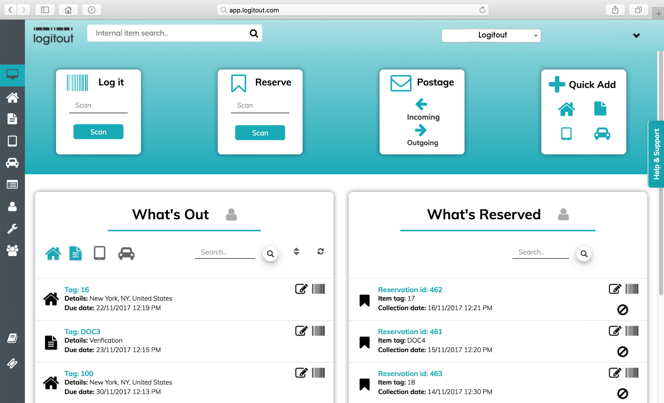 Logitout screenshot: Logitout Main Dashboard