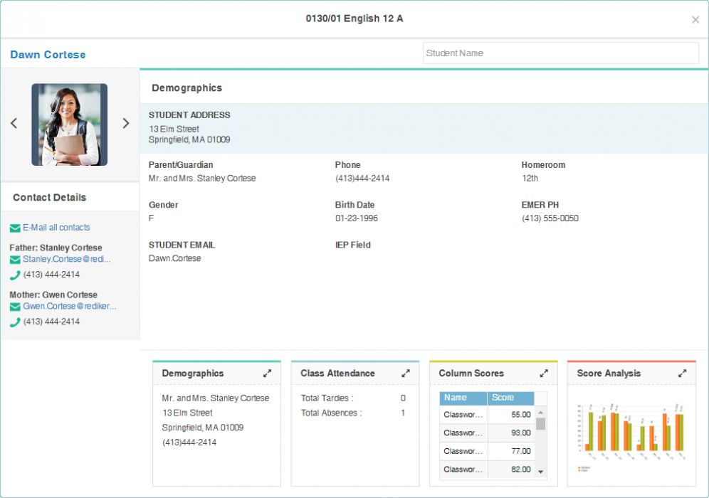 TeacherPlus Gradebook Software - TeacherPlus Gradebook student snapshots