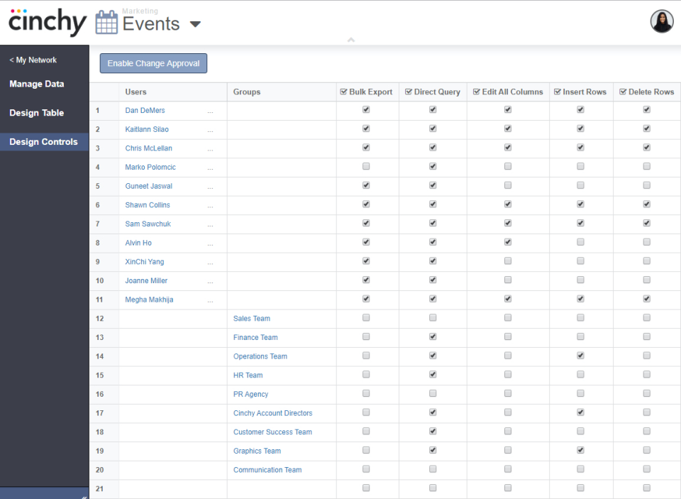 Cinchy screenshot: Cinchy design controls
