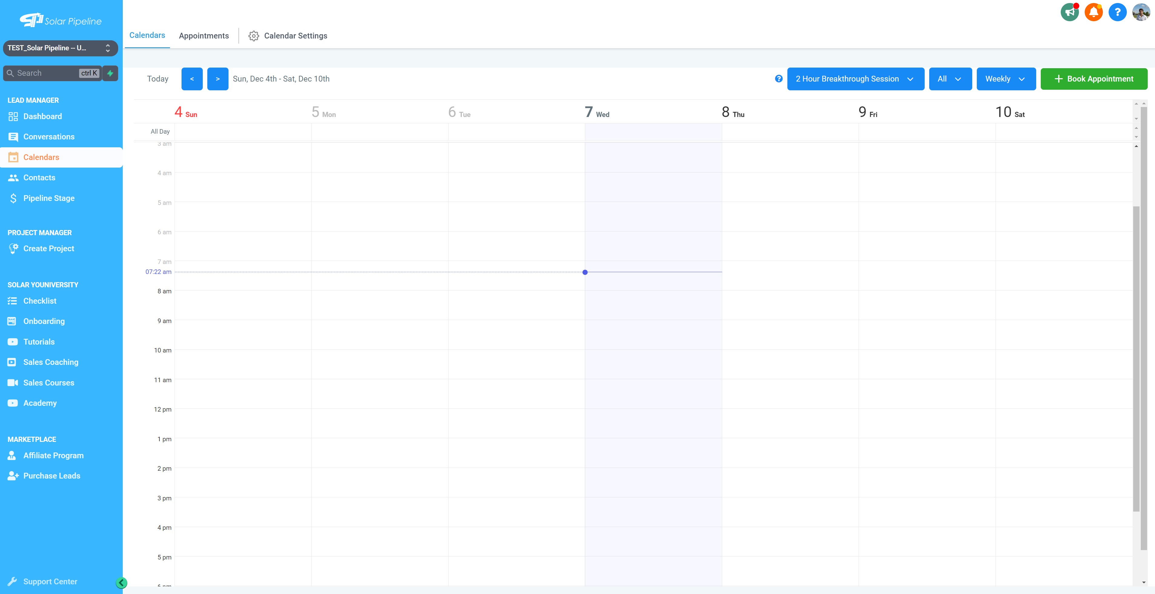 Solar Consultations Calendar. Book In-house or virtual meetings. Integrate your calendar with Google or Zoom. Manage your team's calendar and appointments.