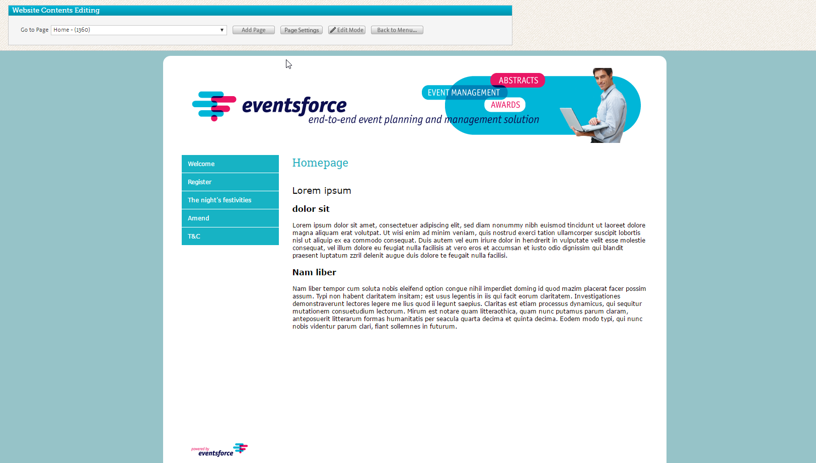 Sample event website