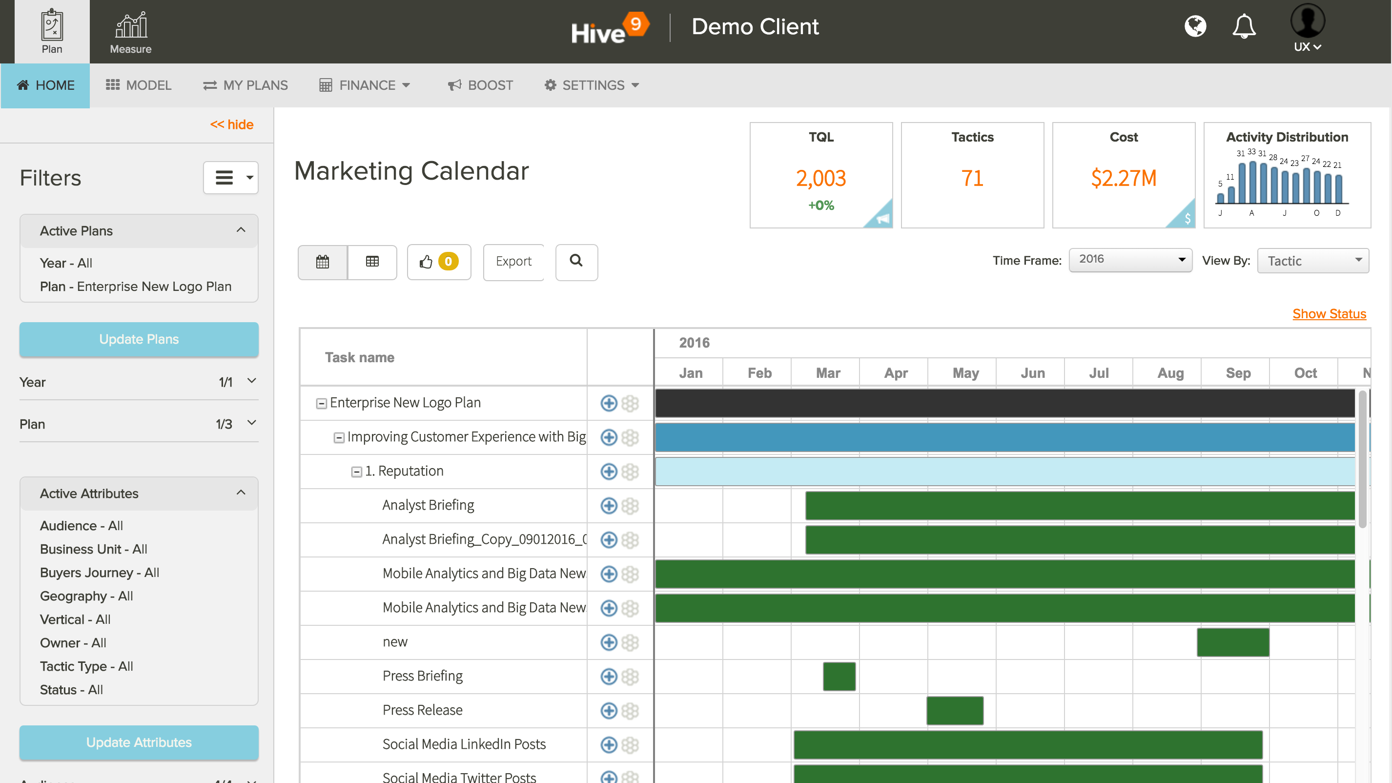 Hive9 Software - Hive9 marketing calendar