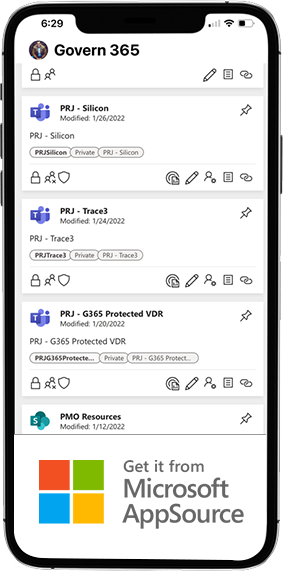 Govern 365 screenshot: Govern 365 mobile interface