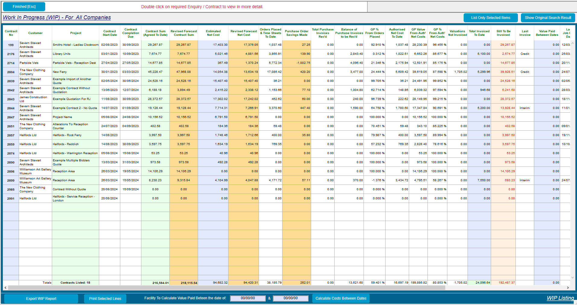 Contract Controller Software - Many accounts reporting features are available from full WIP (Work in Progress) to client retentions and sub-contractor retentions, job costing, stock valuations, profit realised from contracts and may more.