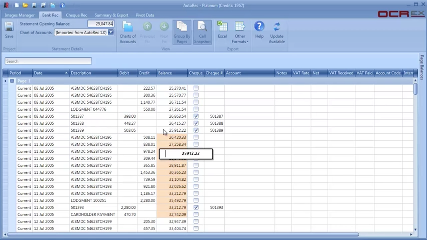AutoRec Software - As users hover over figures on the spreadsheet, the corresponding section of the scanned document is shown