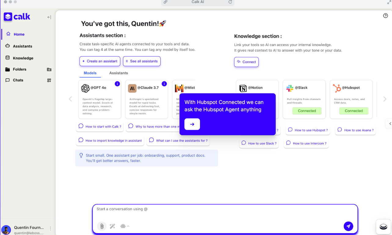 Calk screenshot: Calk chatbot