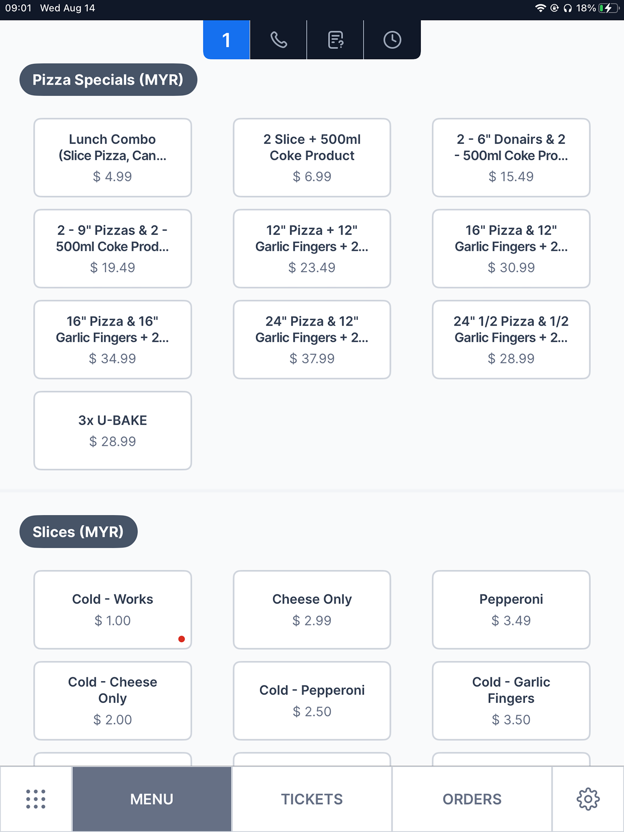 MYR POS screenshot: Order management