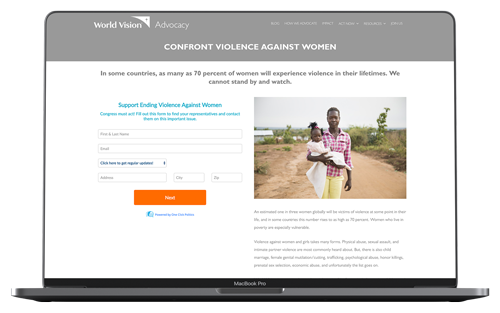 One Click Advocacy campaigns for non-profits screenshot
