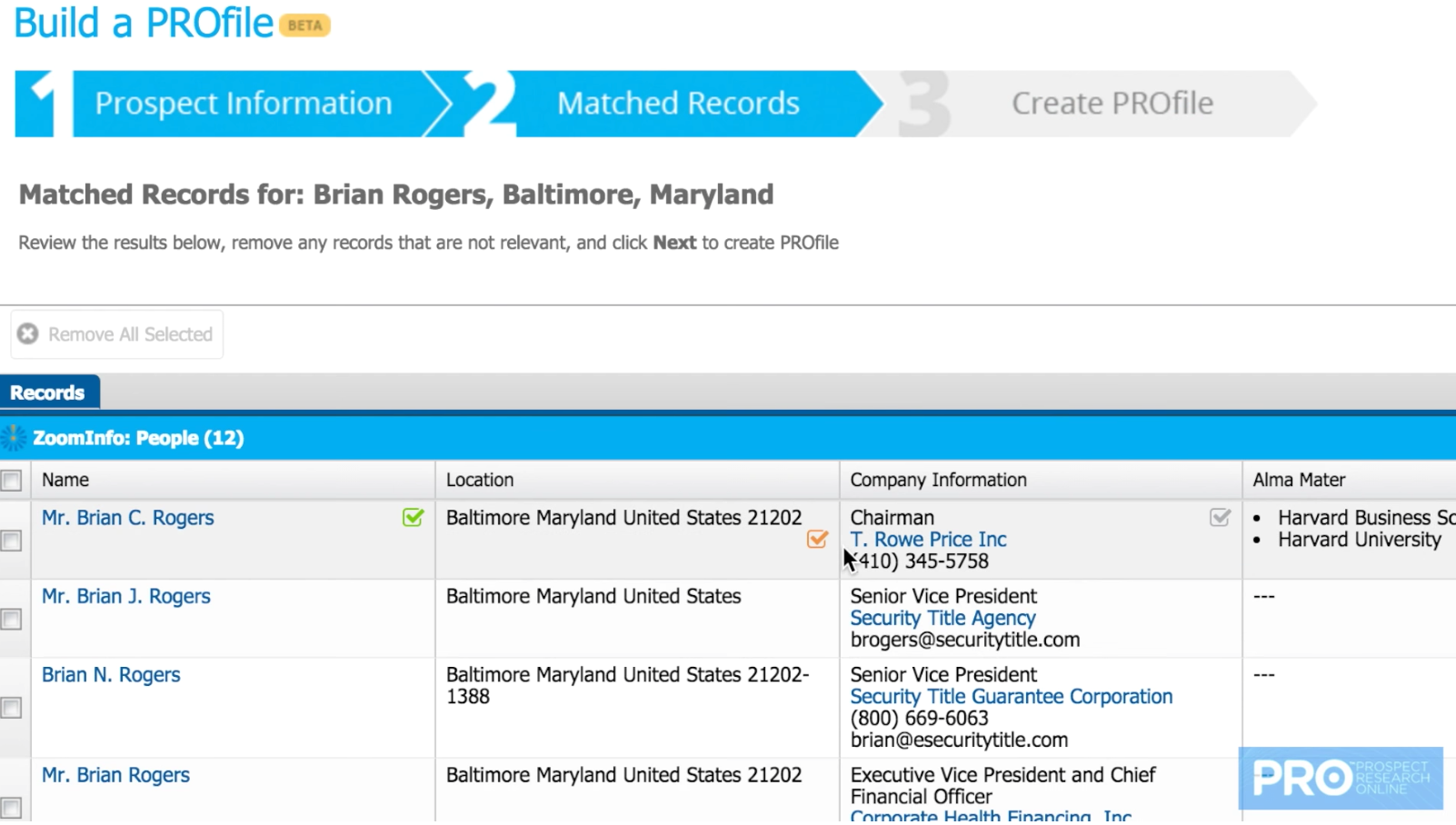 Entered details are matched with records automatically, and users select which records to use