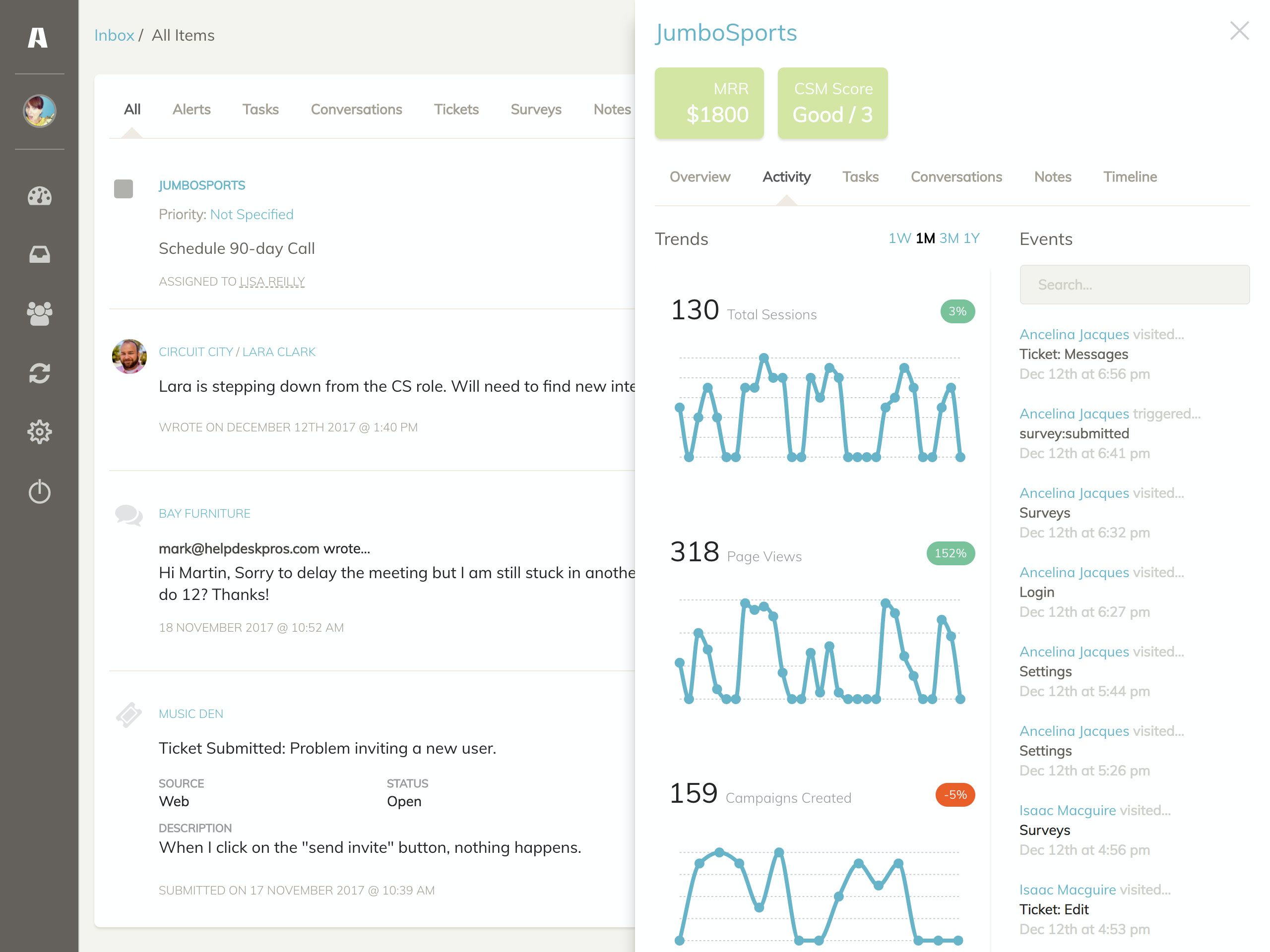 Akita's CSM Inbox makes it easy for you to see what's most important and support your customers proactively.