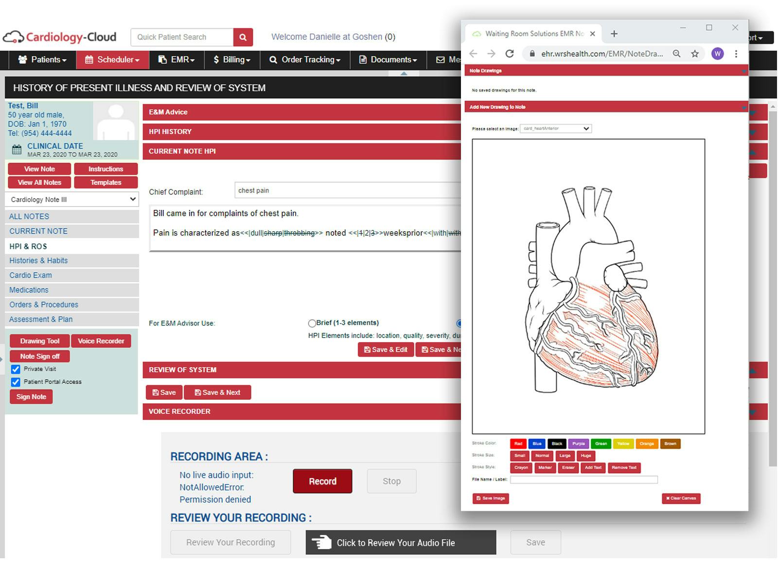 Cardiology-Cloud Software - Cardiology-Cloud HPI Drawing Tool