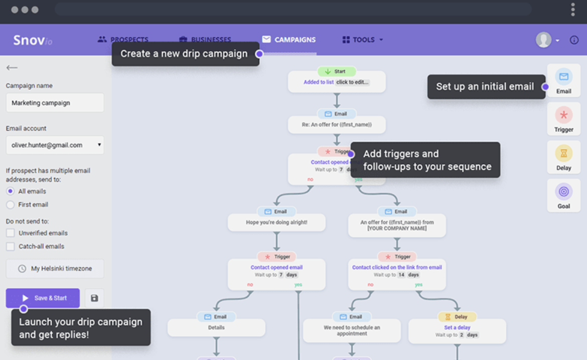 Snovio drip campaigns