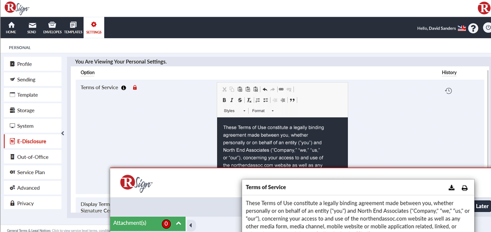 RSign screenshot: RSign view settings