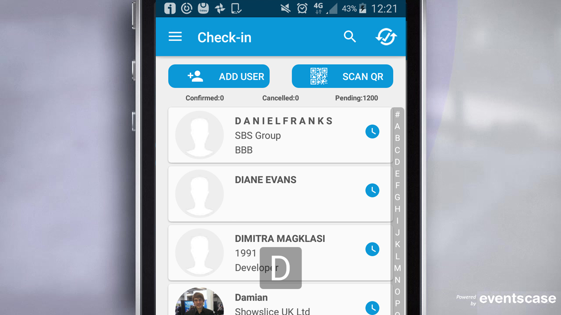 Native mobile apps can be used for on-site registration