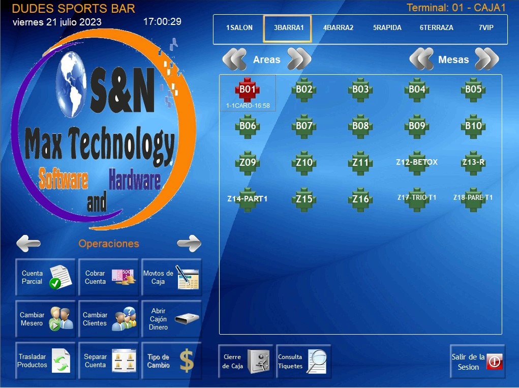 Restbar Plus screenshot: RestbarPlus areas & tables screen