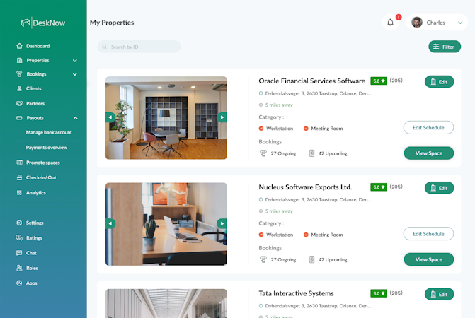 DeskNow screenshot: Property /Workspace Overview