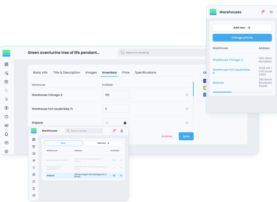 Mysellerhub screenshot: Mysellerhub manage warehouse
