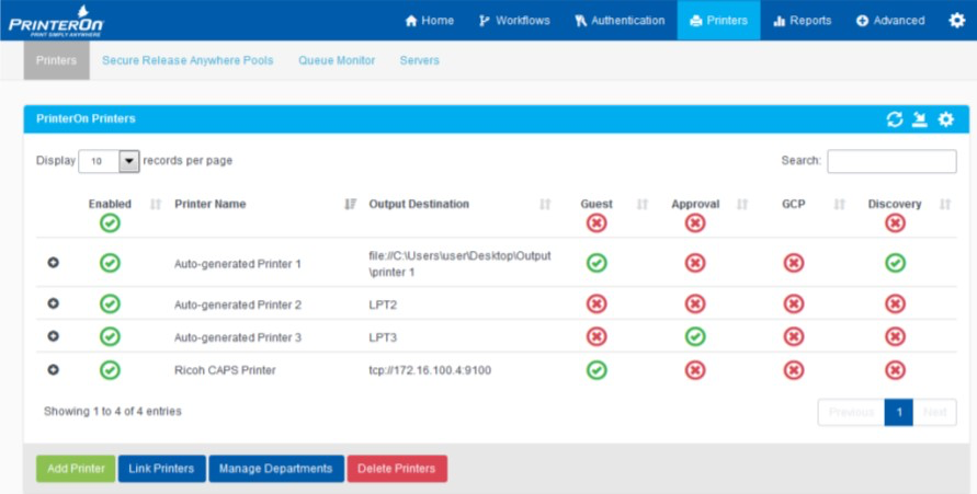 PrinterOn Enterprise screenshot: PrinterOn Enterprise printer management