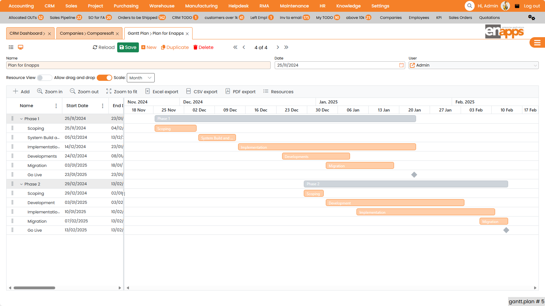 Enapps Software - Enapps ERP Gantt