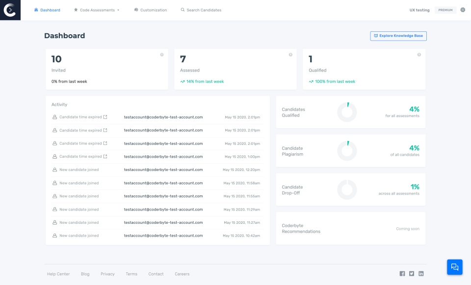 Coderbyte Software - Coderbyte dashboard