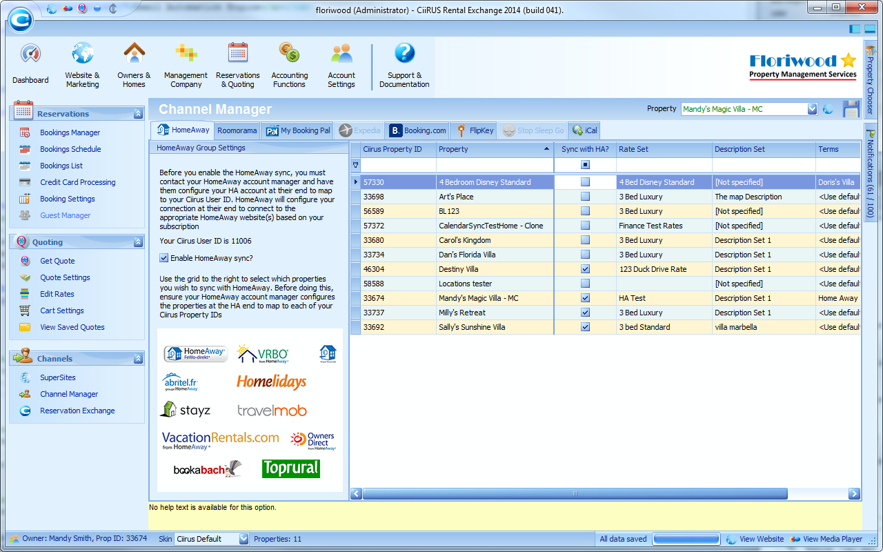 CiiRUS Software - Select which properties to sync with each channel partner with CiiRUS