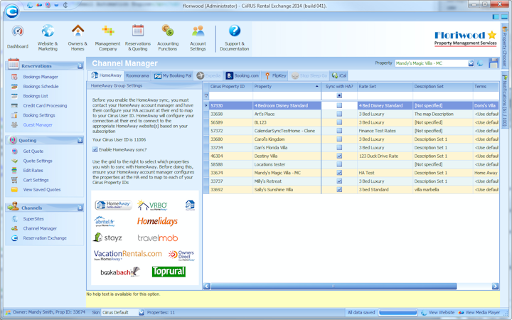 CiiRUS screenshot: Select which properties to sync with each channel partner with CiiRUS