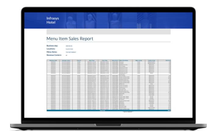 Infrasys Cloud POS Software - Visualisation of sales reports - Device level, outlet level or group level, pull out the reports you need to manage your restaurants rapidly and efficiently. We have hundreds of reports already built, and our data export tools permit you to build more.
