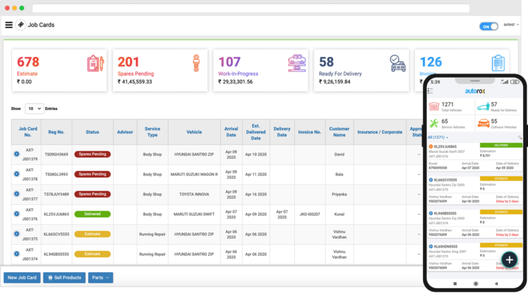 Autorox Software - Job Card Dashboard