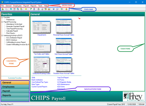 CHIPS screenshot: CHIPS home screen, navigate to any payroll based task/action you need to perform!