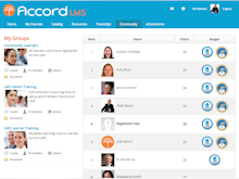 Accord LMS Software - Accord LMS engages learners with built-in learning communities and gamification features.  Leader boards show earned badges and activity points in team and organizational views