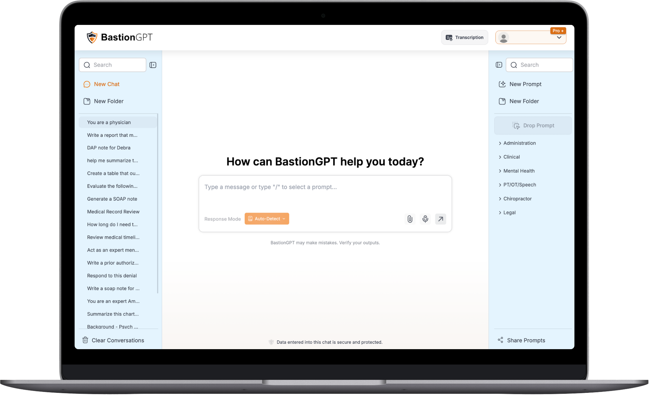 BastionGPT screenshot: BastionGPT is a HIPAA-compliant AI assistant and AI scribe designed for healthcare professionals. Using specially trained versions of ChatGPT, Claude, and Gemini, it delivers the highest quality AI assistance on the market. 
