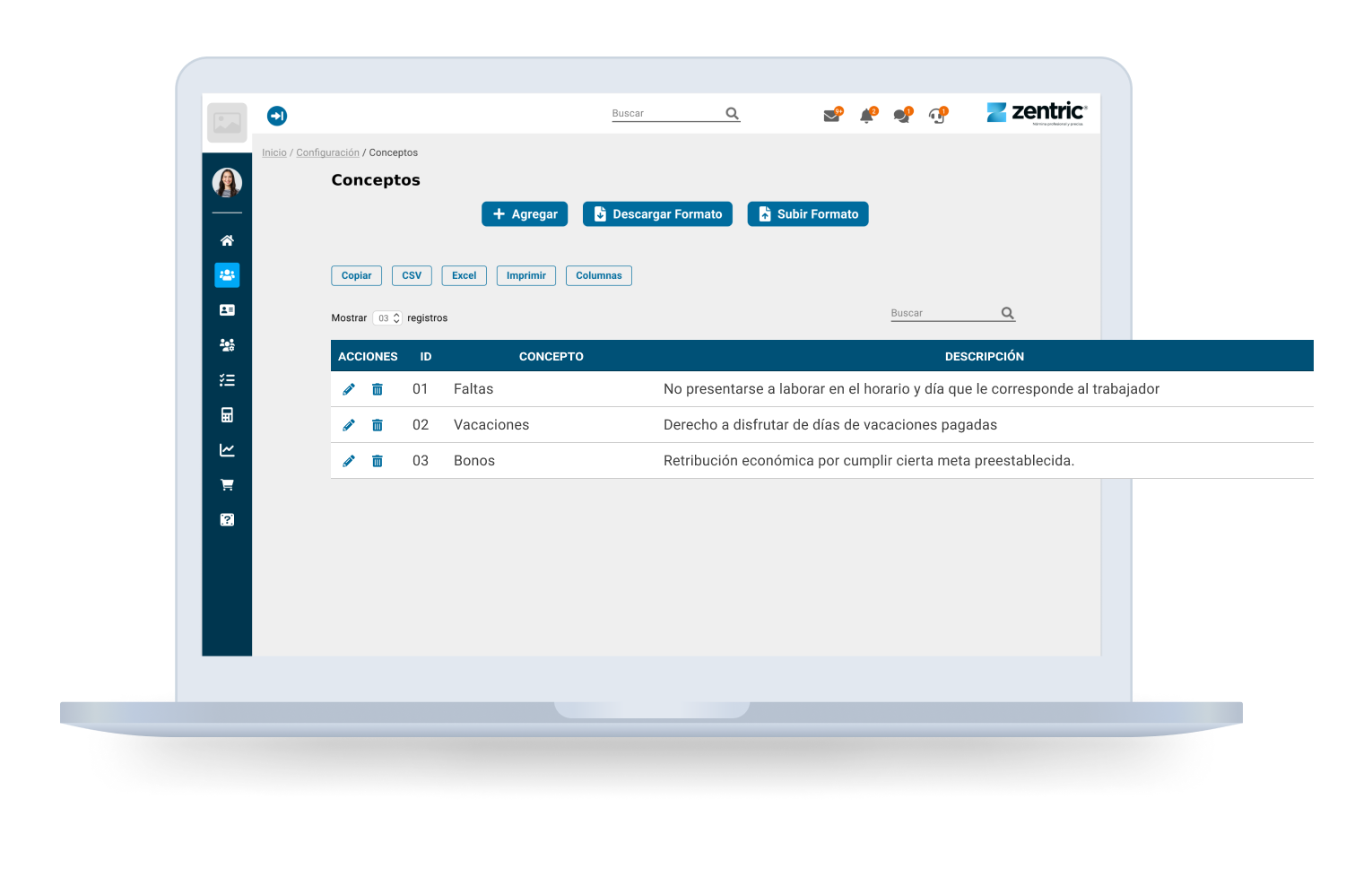 Worky Nómina screenshot: Zentric | Conceptos