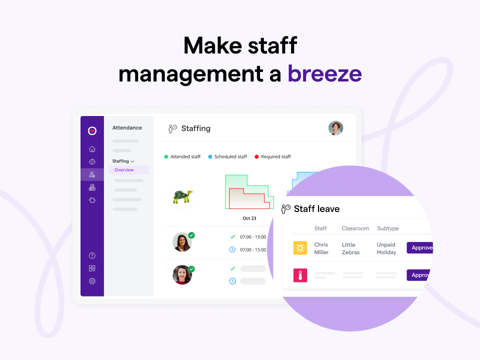 Easily manage staff availability, stay in ratio, and give your staff an overview of their schedules.