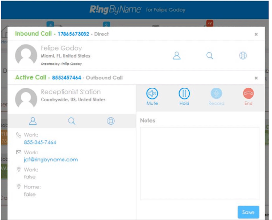 RingByName screenshot: RingByName call popup window