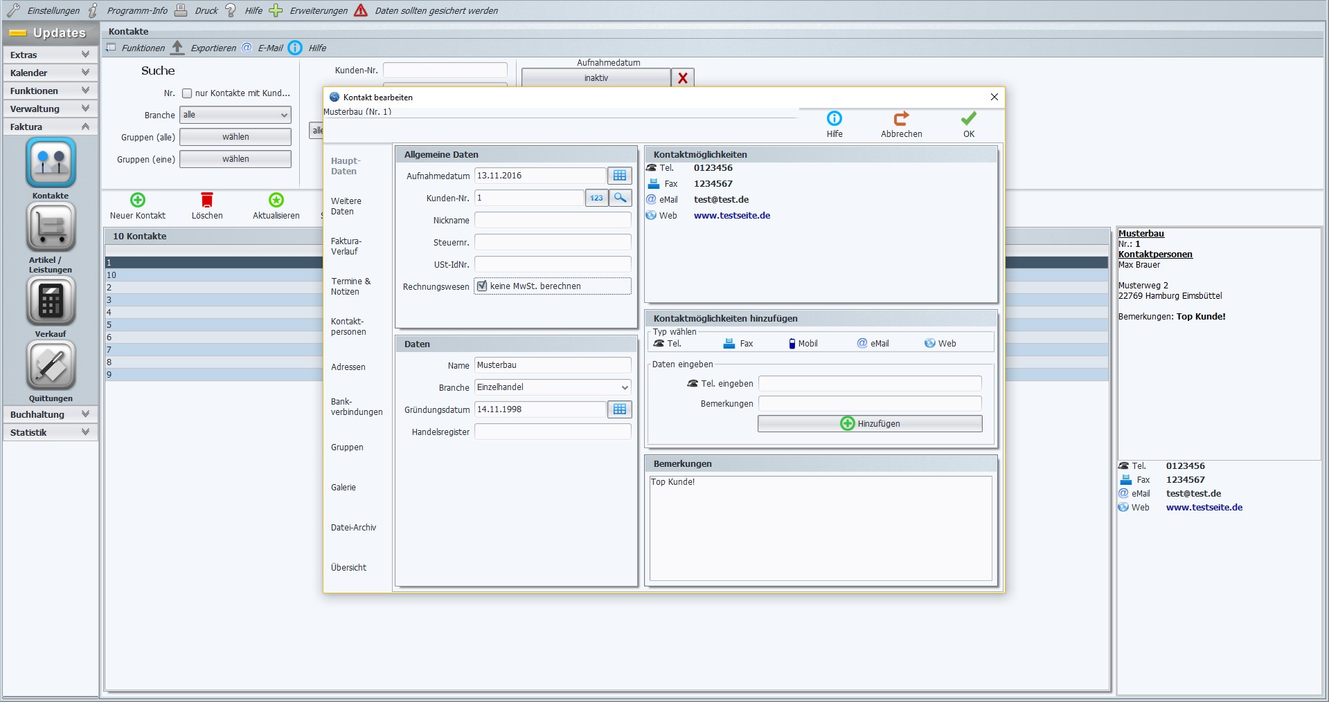 Faktura Software Business screenshot: Faktura Software Business contact management