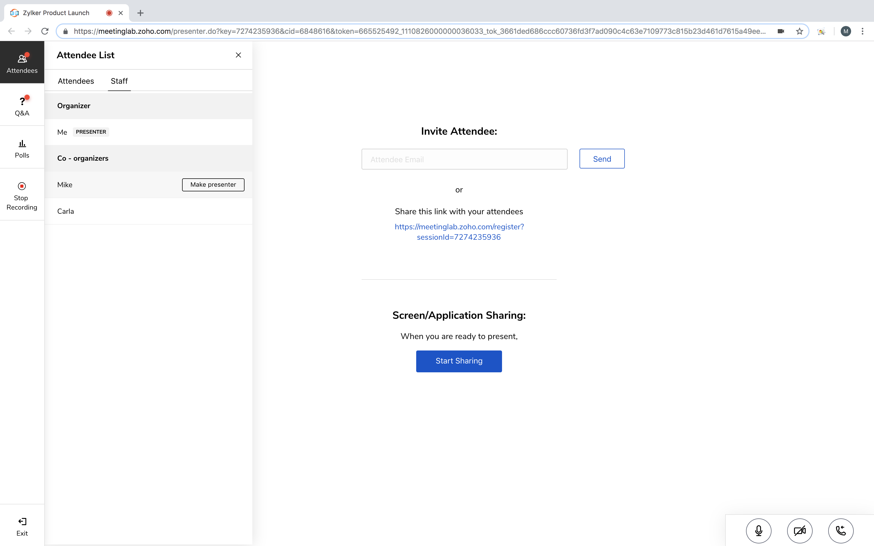 Zoho Meeting webinar presenter